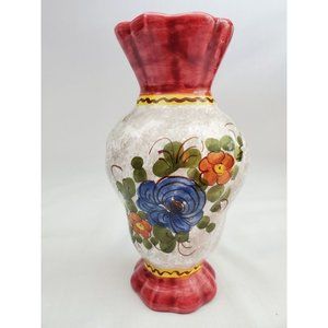 Vintage Deruta Vase Hand Painted Red Gray Floral Italy Italian 6.5” Mint